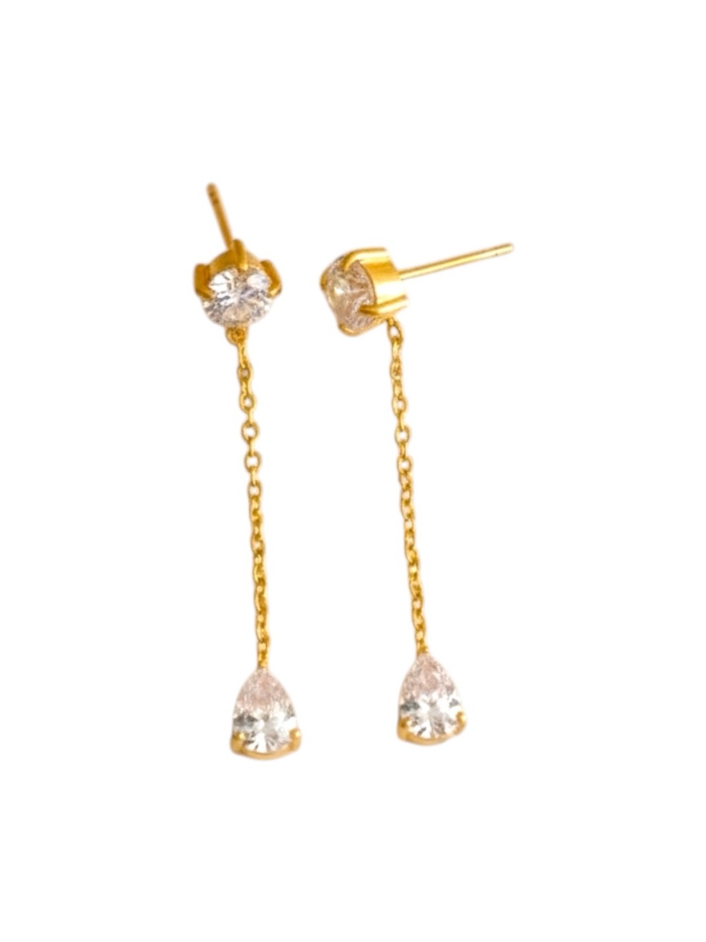 18K PVD Gold CZ Teardrop Dangle Drop Earrings Stainless Steel Waterproof